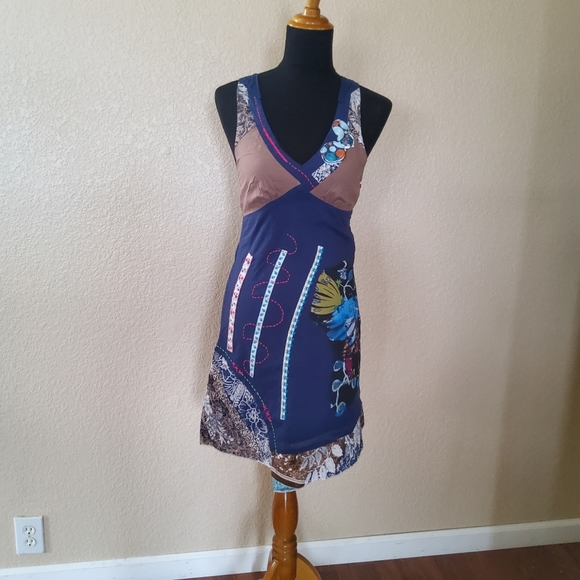 Toi Et Moi Floral Multicolor Print Crochet Embroidered Sleeveless Sheath Dress L - Picture 3 of 12